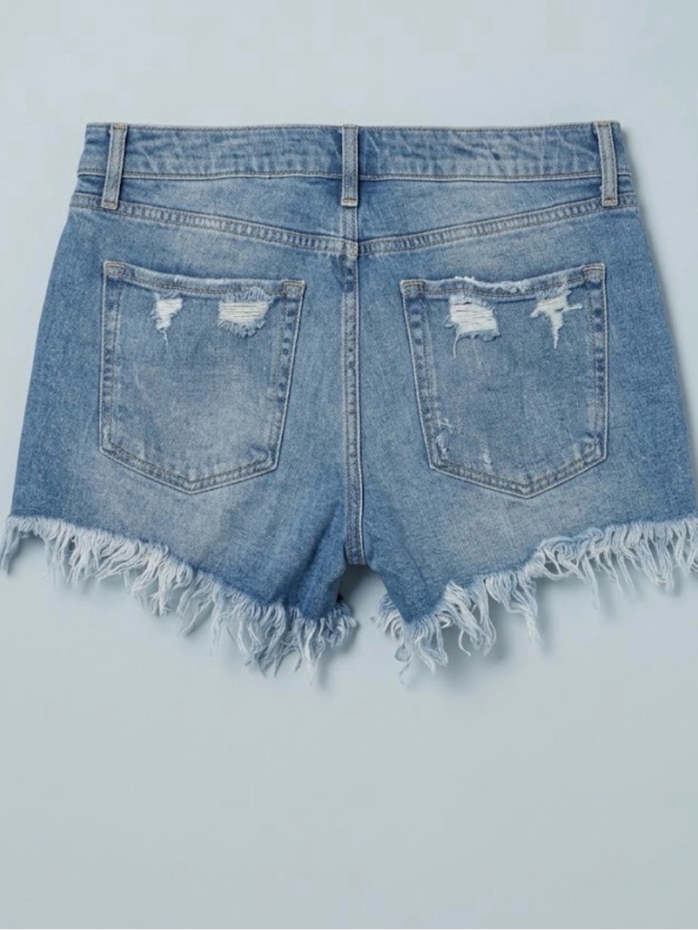 Good American Light Blue Distressed Denim Cutoff Shorts